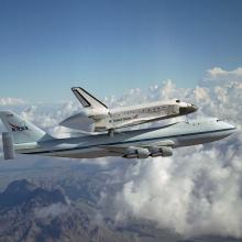 Space Shuttle Discovery Flies Atop 747