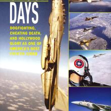 A book cover for a book titled "Top Gun Days" with multiple images of fighter airplanes.