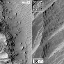 Uniformly bedded materials visible within western Medusae Fossae Formation