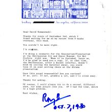 Letter from Ray Bradbury to David Romanowski