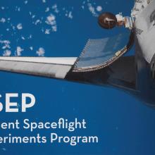 Graphic with a space shuttle in flight in the sky with clouds. Below the wing of the space shuttle the acronym "SSEP" is mentioned above its meaning: "Student Spaceflight Experiments Program".