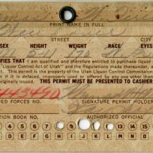 Major Thomas Ferebee’s Utah Liquor Ration Card