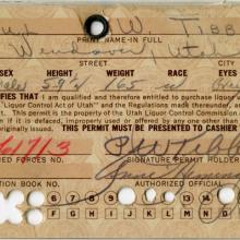 Colonel Paul Tibbets’ Utah Liquor Ration Card