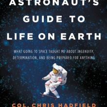 Book cover about an astronaut's perspective after going to space. An illustration of an astronaut riding a skateboard in space is seen below the title.