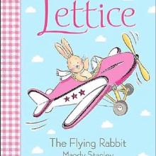 Book cover for a children's book about a rabbit pilot featuring an illustration of the rabbit pilot in a pink monoplane.