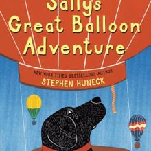 Book cover for a children's book about an air balloon flight featuring an illustration of a dog in the basket of an air balloon.