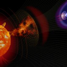 An illustration of the magnetic forces on the Sun which create space weather. 