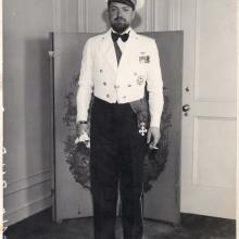 Portrait of Italo Balbo, a white male aviator, in a pilot's uniform.