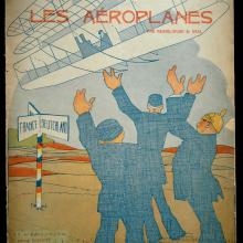 Front cover of a weekly magazine. The magazine's topic is about airplanes and has an illustration of people watching an airplane in flight.