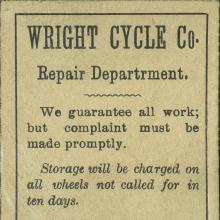 Wright Cycle Co. Repair Claim Check