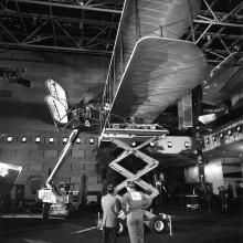 Wright Flyer in the center of the Museum's Milestones of Flight gallery