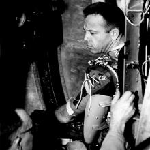 Alan Shepard takes a spin in the centrifuge.