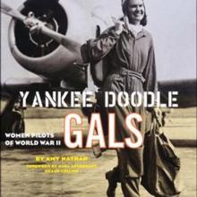 Book cover for a book about female pilots in World War II with a background of a woman in aviator gear walking away from a plane.