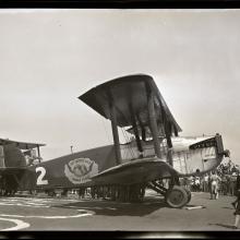 The Douglas World Cruiser Chicago, a biplane with one engine, on tarmac.