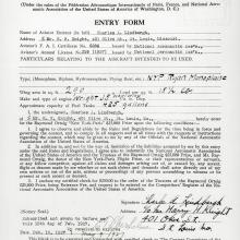 Official Entry Form from Charles Lindbergh