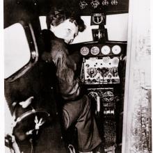 Amelia Earhart Looking Back from the Cockpit