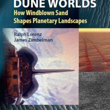 Book cover for a book about sand dunes on terrestial planets featuring various sand dune landscapes on Mars.