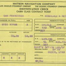 Matson Navigation Company Ticket