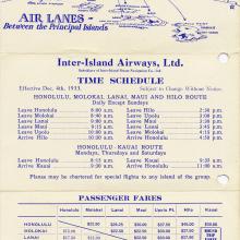 Inter-Island Airways Timetable 1929