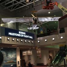 "Spirit of St. Louis" Lowered in <em>Boeing Milestones of Flight Hall</em>