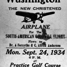 A flyer promoting an exhibition featuring the Booker T. Washington airplane.