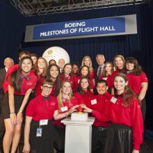 Museum Explainers at the unveiling of the Boeing Milestones of Flight Hall