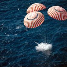 Apollo 16 spacecraft touches down in the central Pacific Ocean 