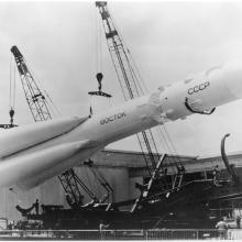 The Vostok launch vehicle at the 1967 Paris Air Show.