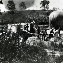 Thaddeus Lowe with his Inflation Wagons