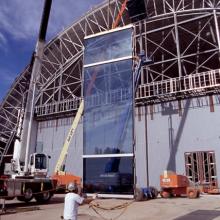 Glass for the south end of the Aviation Hangar