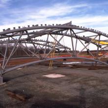 One end of 3-piece truss ready for erection