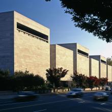 Sunlit view of the north side of the Museum building.