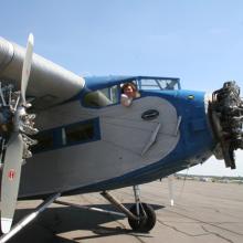 Museum Employee Beth Wilson in 1929 Ford Tri-Motor