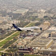 A380 Flies over the National Mall in Washington, DC