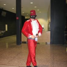 Costumed Museum Employee Ready to Greet Visitors to Air & Scare