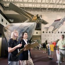 Intern Claire Pope and Beatrice Mowry at the National Air and Space Museum