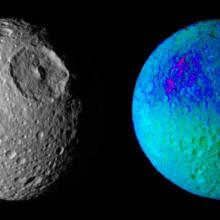 Mimas Showing False Colors - Cassini Exhibit