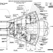 A diagram of the Freedom 7 spacecraft detailing the various pieces inside the capsule.