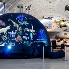 A large inflatable tent inside the Udvar-Hazy Center is used to show planetarium shows