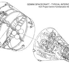 A diagram of the Gemini spacecraft, with a detailed depiction of the interior of the spacecraft