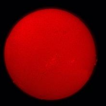 A semi-sphere view of the Sun with sunspots and granulation surface details.