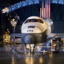 Front-facing view of the nose of the Space Shuttle Enterprise.