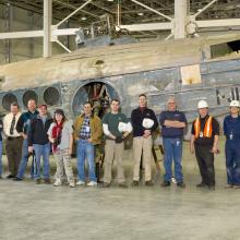 Sikorsky JRS-1 and Move Team in the Mary Baker Engen Restoration Hangar