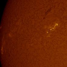 Close-up view of a solar flare on the Sun's chromosphere.