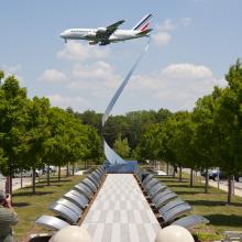 Airbus 380 Passes Udvar-Hazy Center Tower on Approach