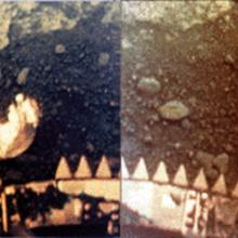 A partial surface image of Venus revealing many rock slabs and soil on the surface.