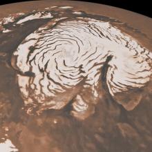 A large section of white ice on and near the northern pole of Mars.