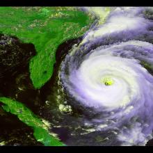 Satellite photo of a large Hurricane Fran prior to making landfall in the southeastern United States.