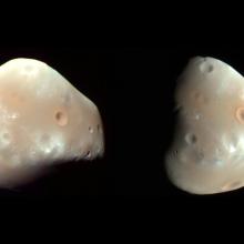 Two Views of Mars' Moon Deimos