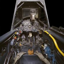 Interior view of cockpit and instrument panels from Messerschmitt Bf 109 aircraft